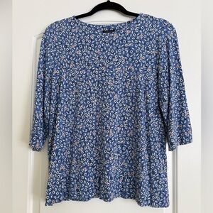 J.Jill Wearever Blue Floral 3/4 Sleeve Swing Top Size M